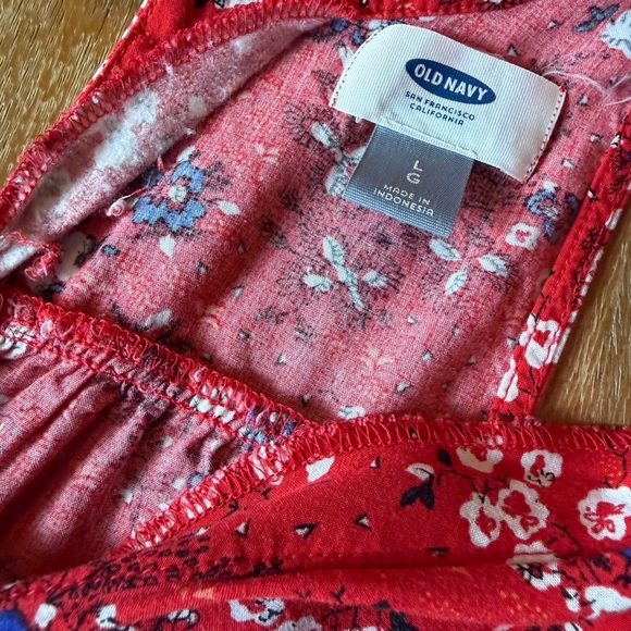 Old Navy Red Floral Tank Dress with Blue Accents - Picture 2 of 4